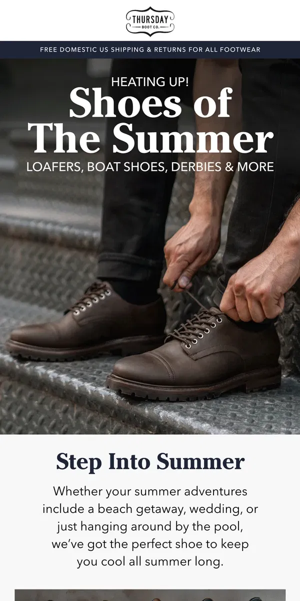 Email from Thursday Boot Company. The Loafer Lineup