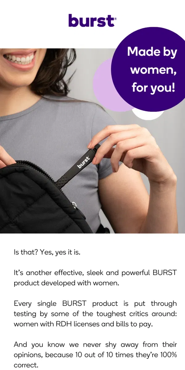 Email from BURST Oral Care. 🙋‍♀️ Girls just wanna… have a brighter smile