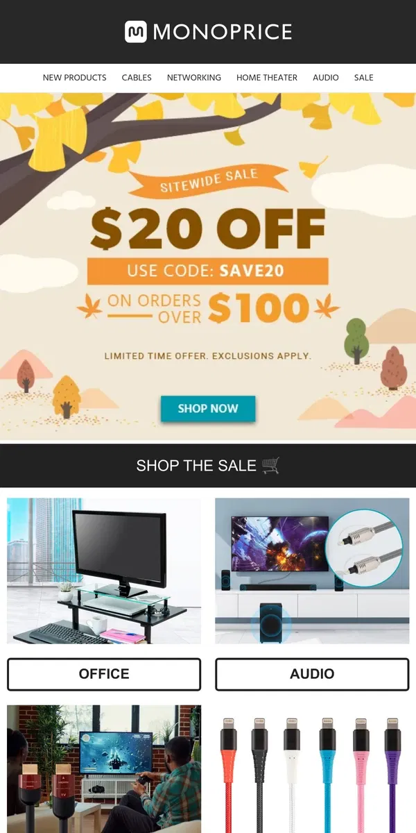 Email from Monoprice. 2 DAYS ONLY! | $20 OFF $100+