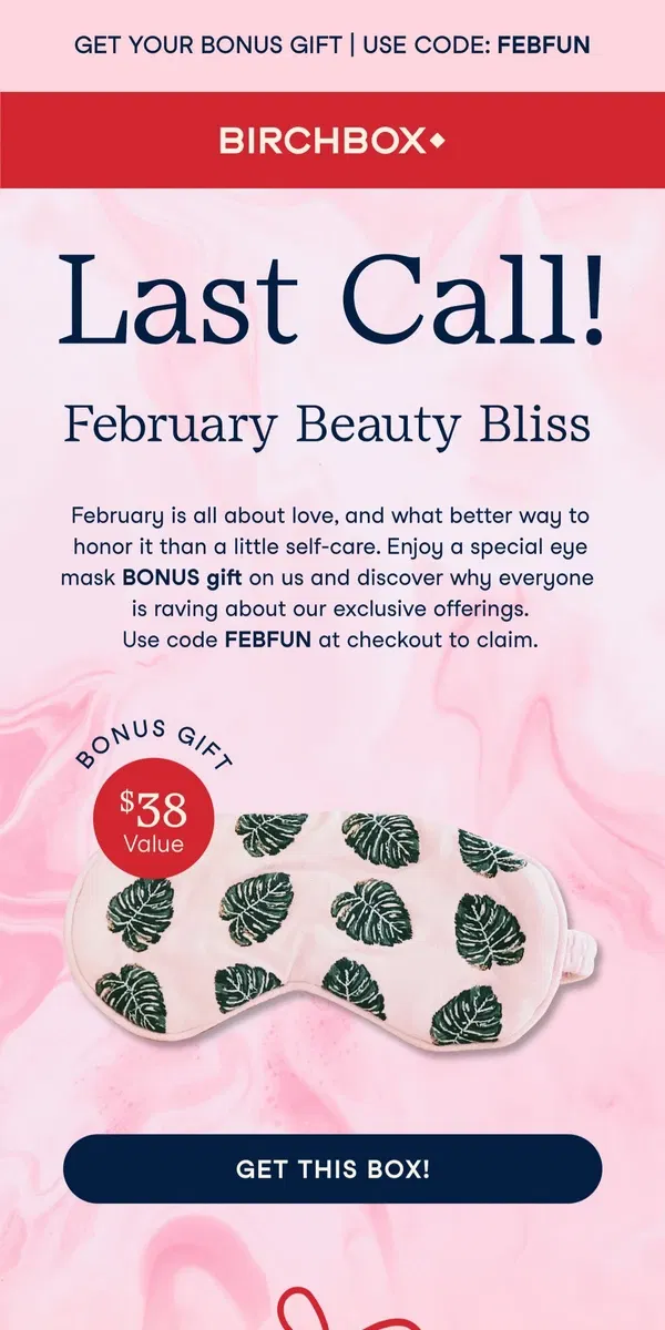 Email from Birchbox. Tick Tock...Your Bonus Gift is Waiting ⏰