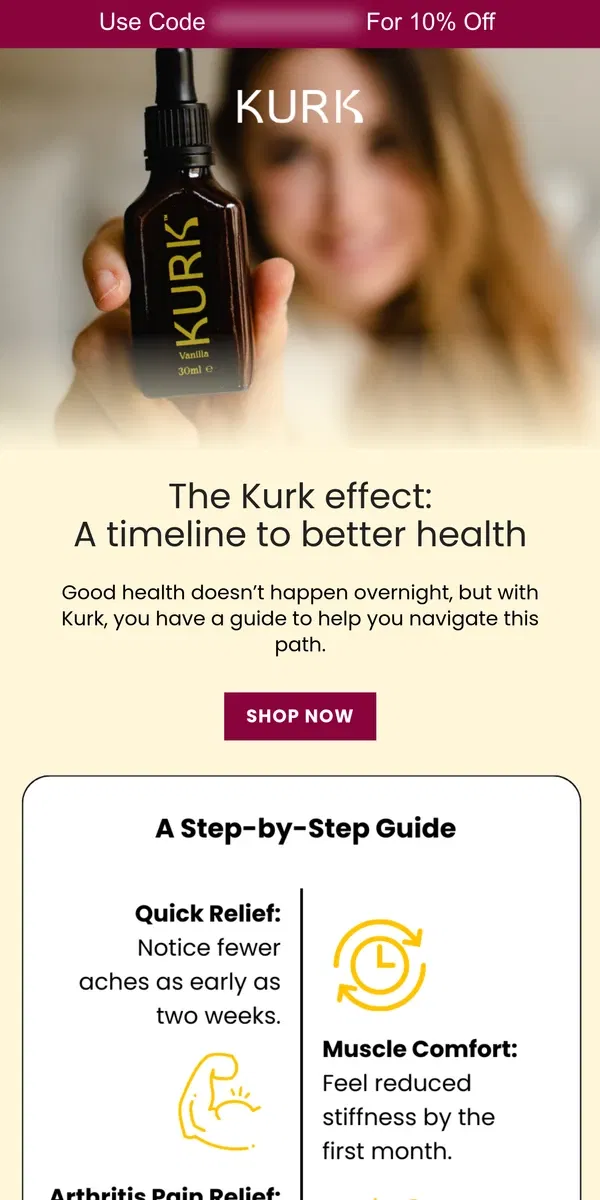 Email from Kurk life. See how Kurk improves health over time