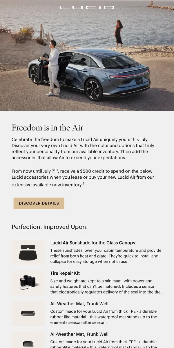 Email from Lucid Motors. Freedom is in the Air at Lucid