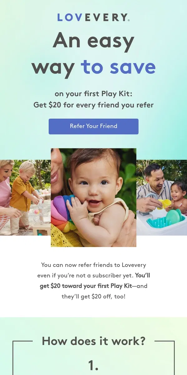 Email from Lovevery. $20 off The Play Kits