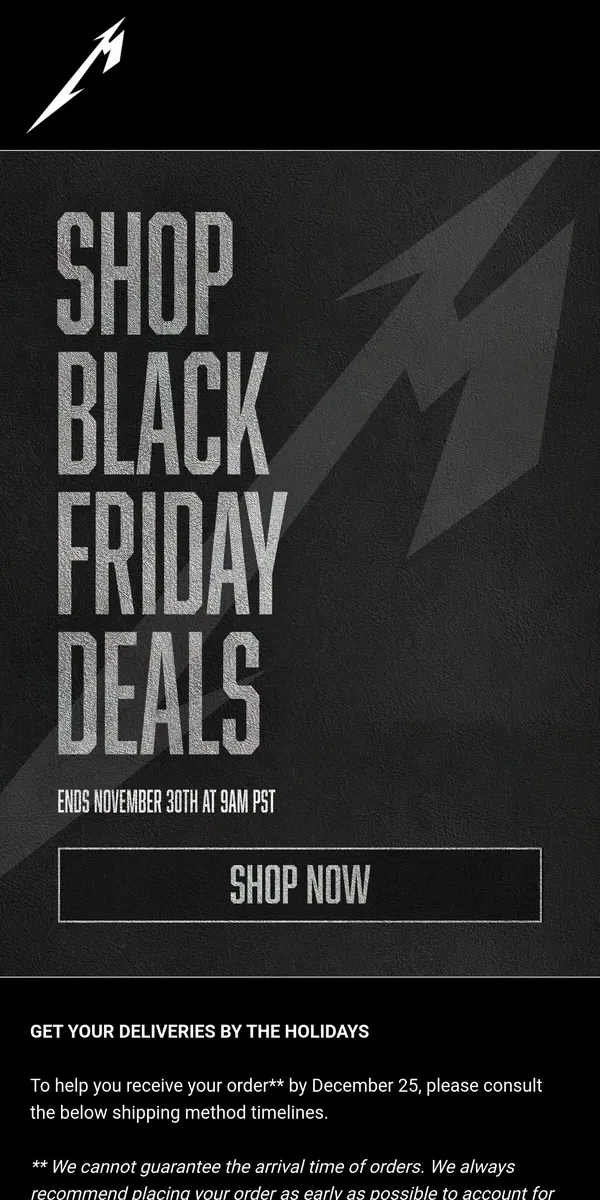 Email from Metallica. 💥 Take Advantage Of Black Friday Savings Now!