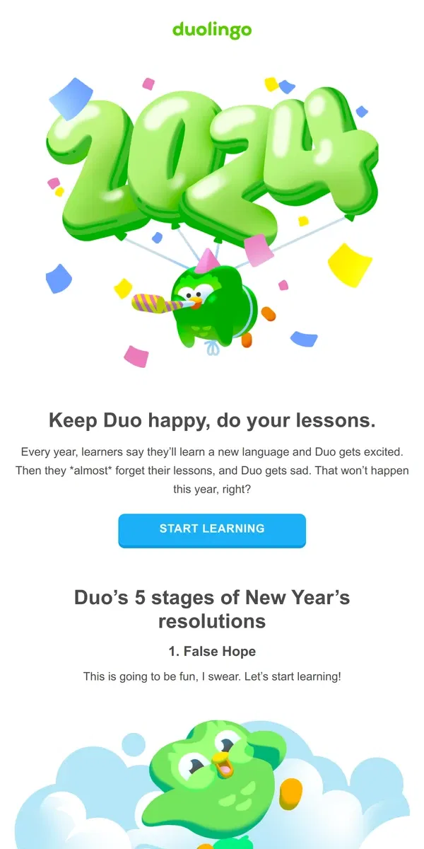 Email from Duolingo. Don’t make Duo angry 😡 learn a language in 2024