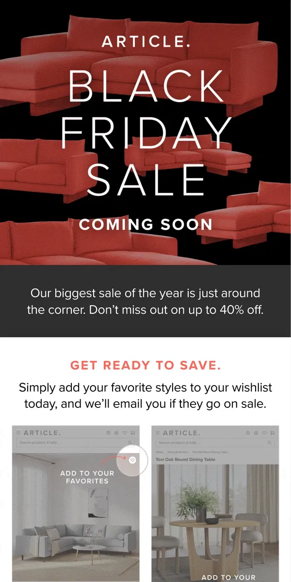 Email from Article. Our Black Friday Sale is coming soon