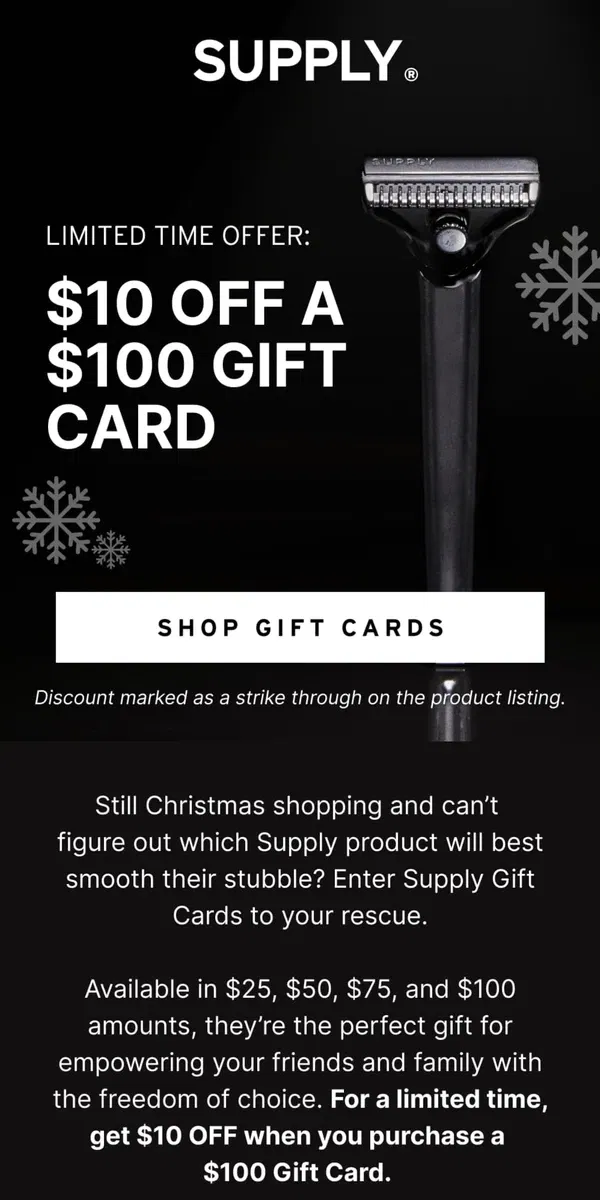 Email from Supply. Want $10 Off Your Gift Card? Deal.