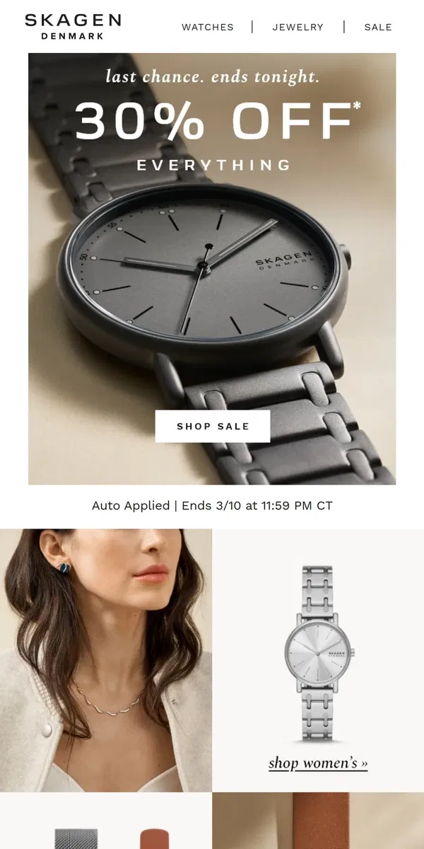 Email from Skagen. the spring scandi event ends tonight.