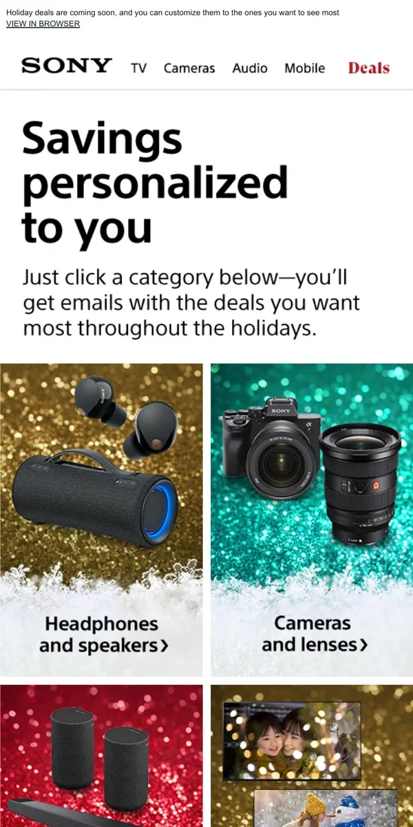 Email from Sony. Make Your Pick, It’s Just One Click | Personalized Holiday Deals