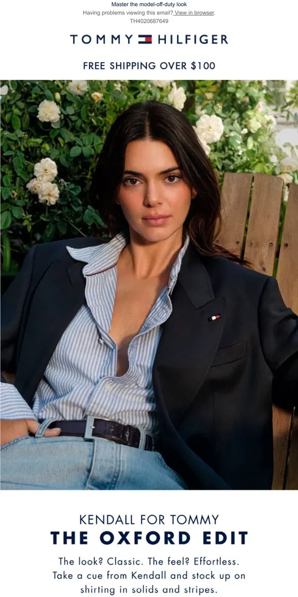 Email from Tommy Hilfiger. The oxford shirt, Kendall Jenner's way