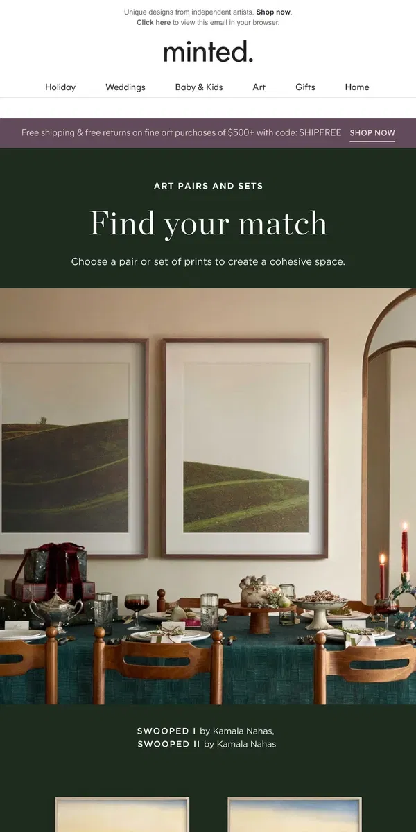 Email from Minted. New art pairs & sets to refresh your space