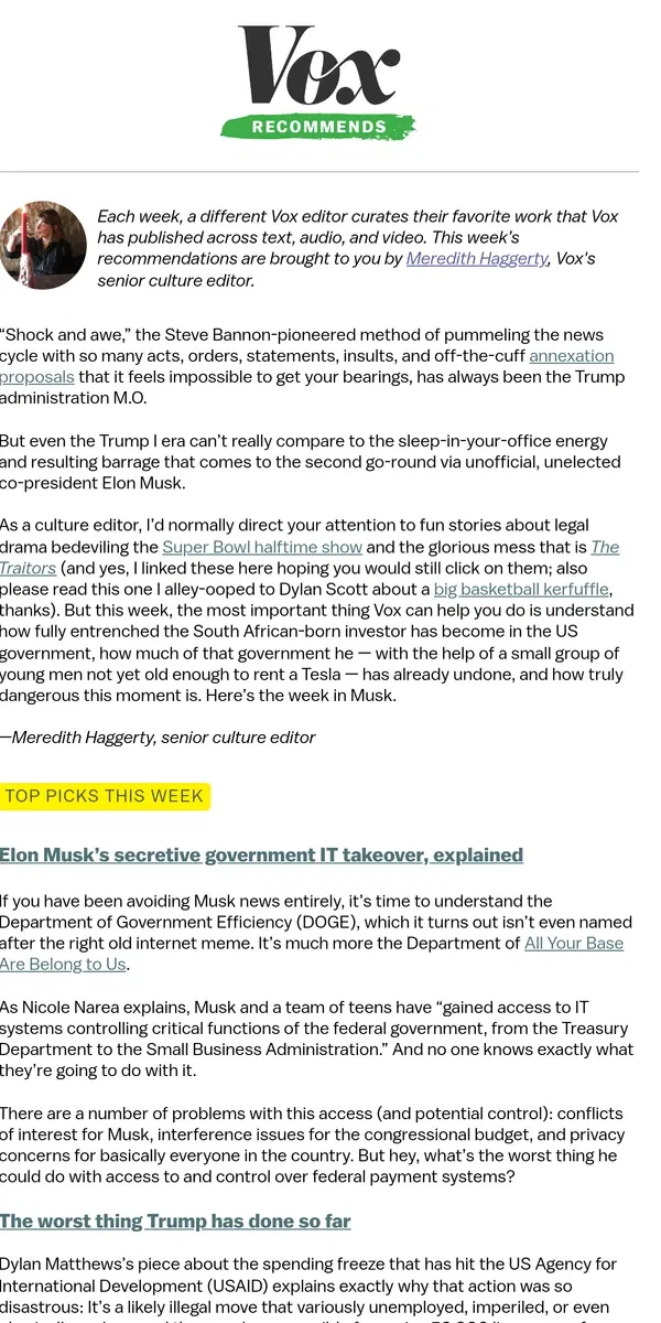 Email from Vox. President Musk