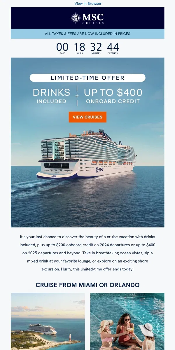 Email from MSC Cruises. Last Chance! Get This Deal Before It Sails Away