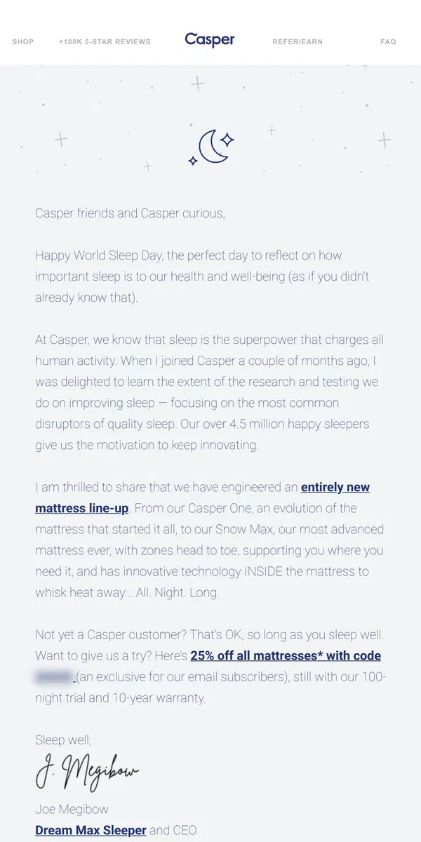 Email from Casper. Embrace World Sleep Day with Casper!