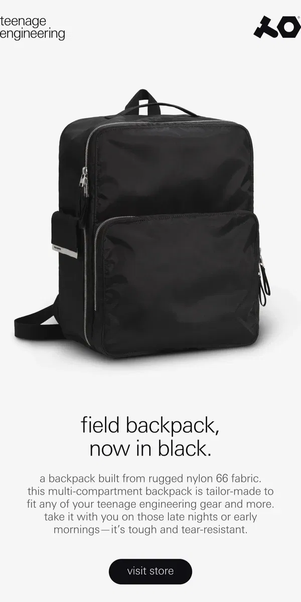 Email from teenage engineering. field backpack, now in black.