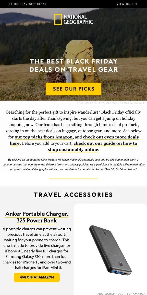 Email from National Geographic. The best Black Friday deals on travel gear