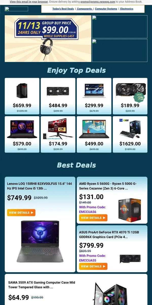 Email from Newegg. 💪 $189.99! ASRock RX6600 CLD 8G 🔥