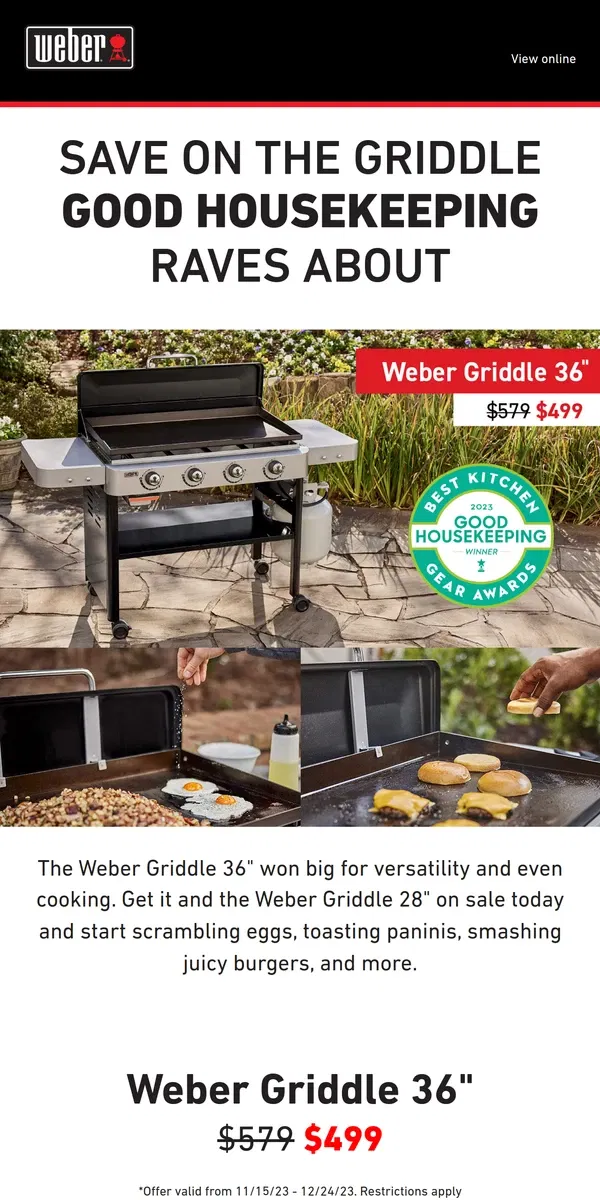 Email from Weber. Rave Reviews and Savings!