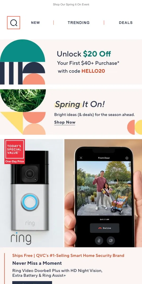 Email from QVC. Open Up! Ring Doorbell Deal Is Here