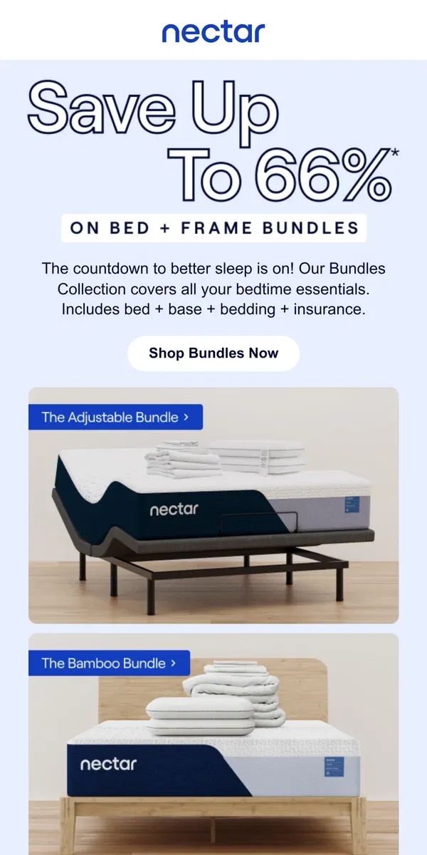 Email from Nectar. Bed + Base + Bedding = 2025 Goals 🎯