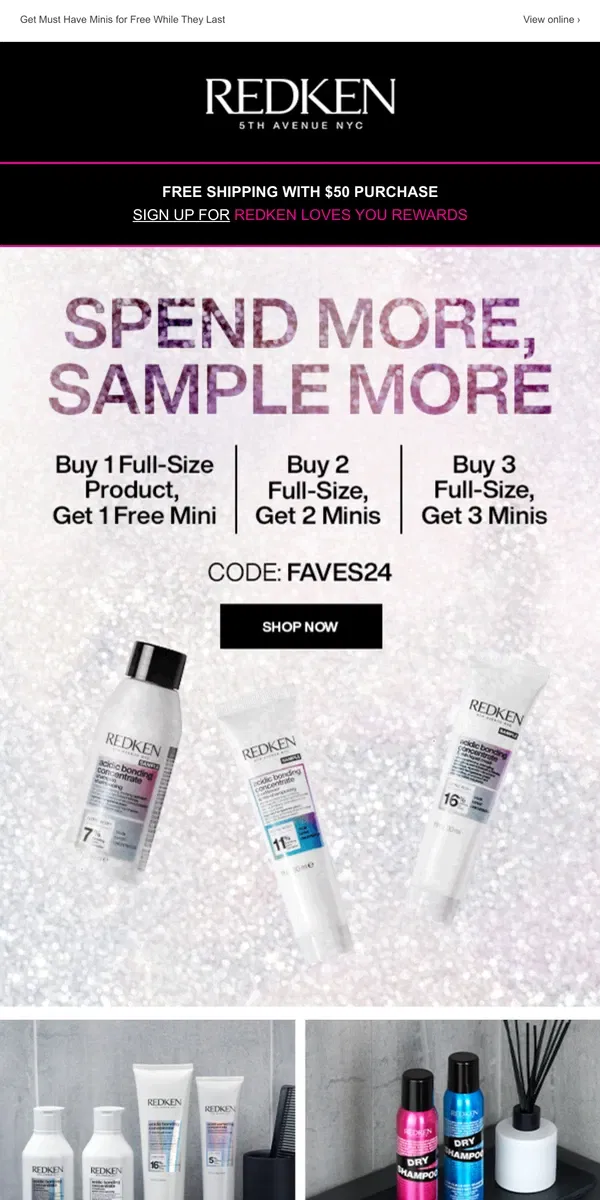 Email from Redken. Limited Time: Free Travel Minis with Purchase!