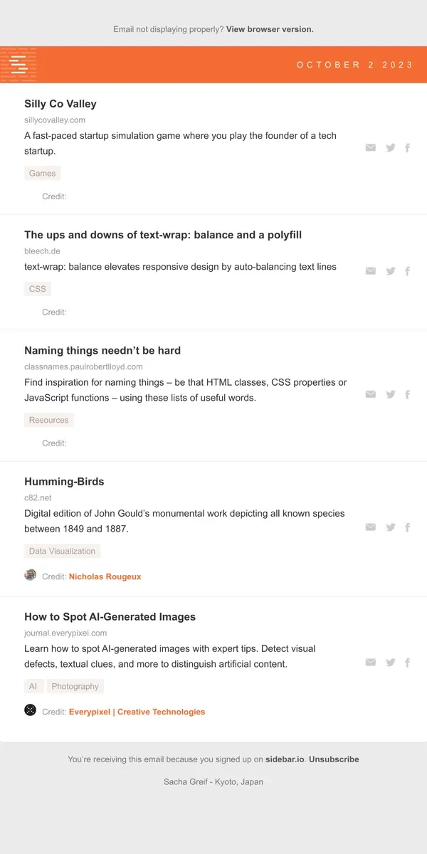 Email from Sidebar. Silly Co Valley, text-wrap: balance, Naming Things, Humming-Birds, AI-Generated Images