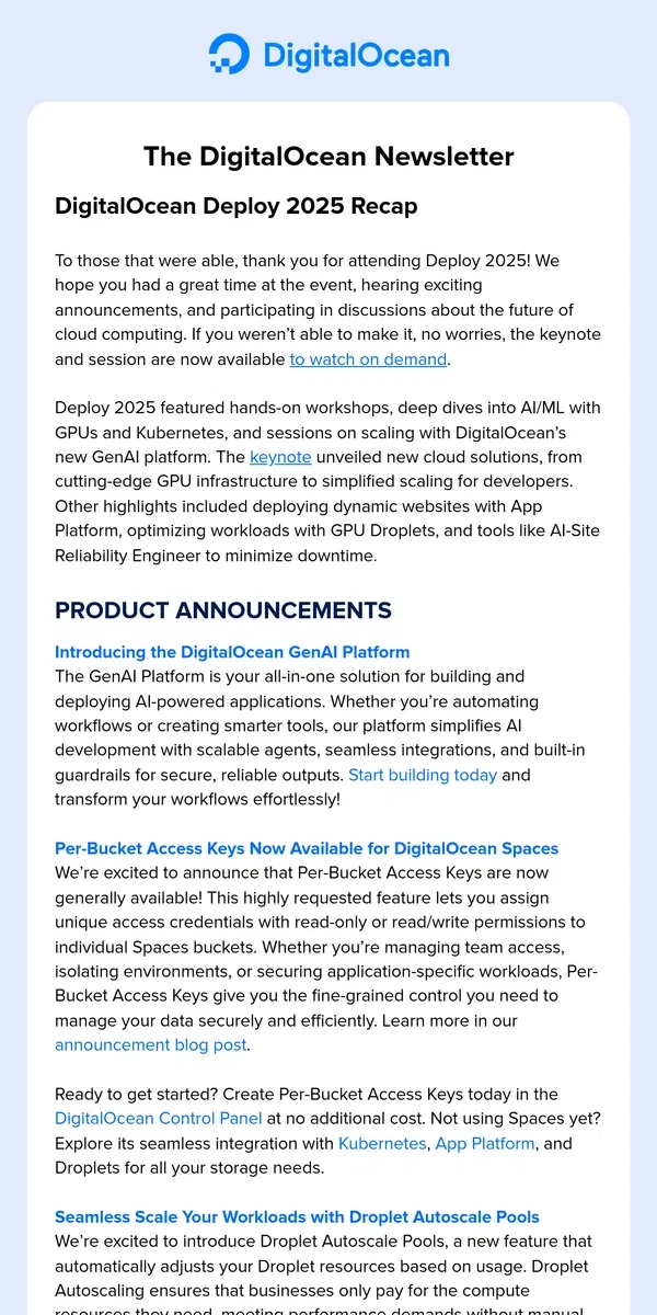 Email from DigitalOcean. The DigitalOcean Newsletter: January 2025