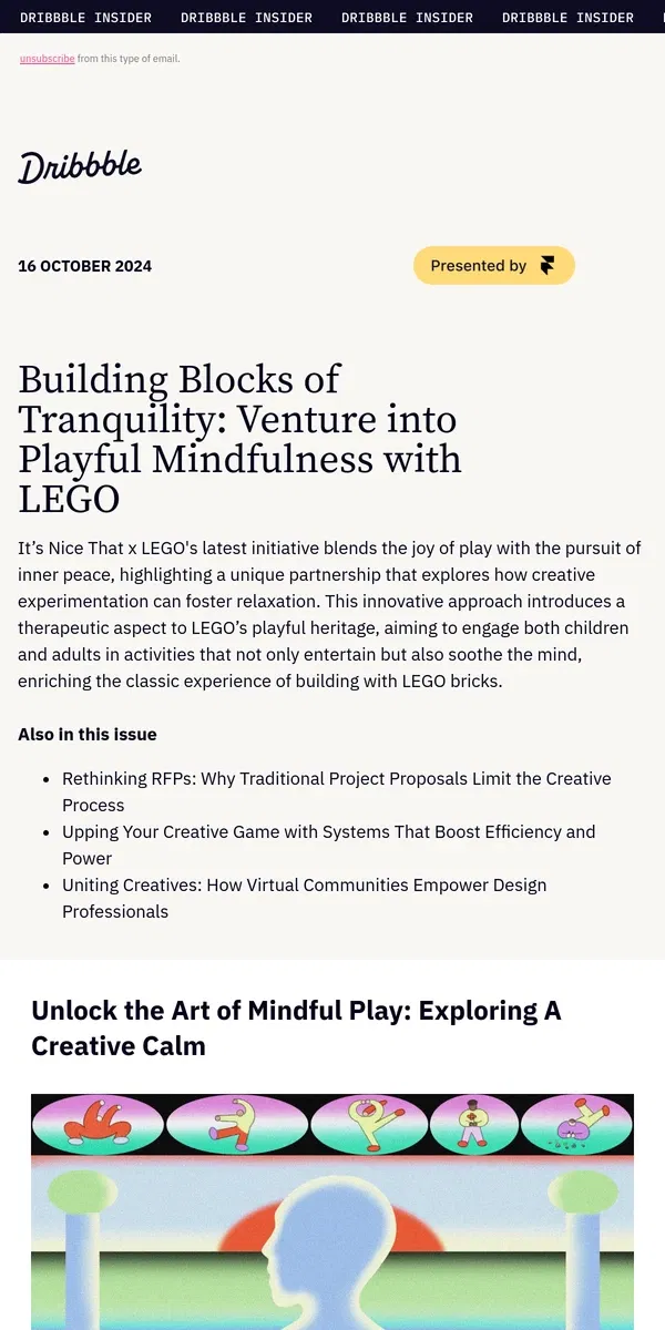 Email from Dribbble. 💞 Transform Stress into Play: LEGO's Mindful Building Initiative