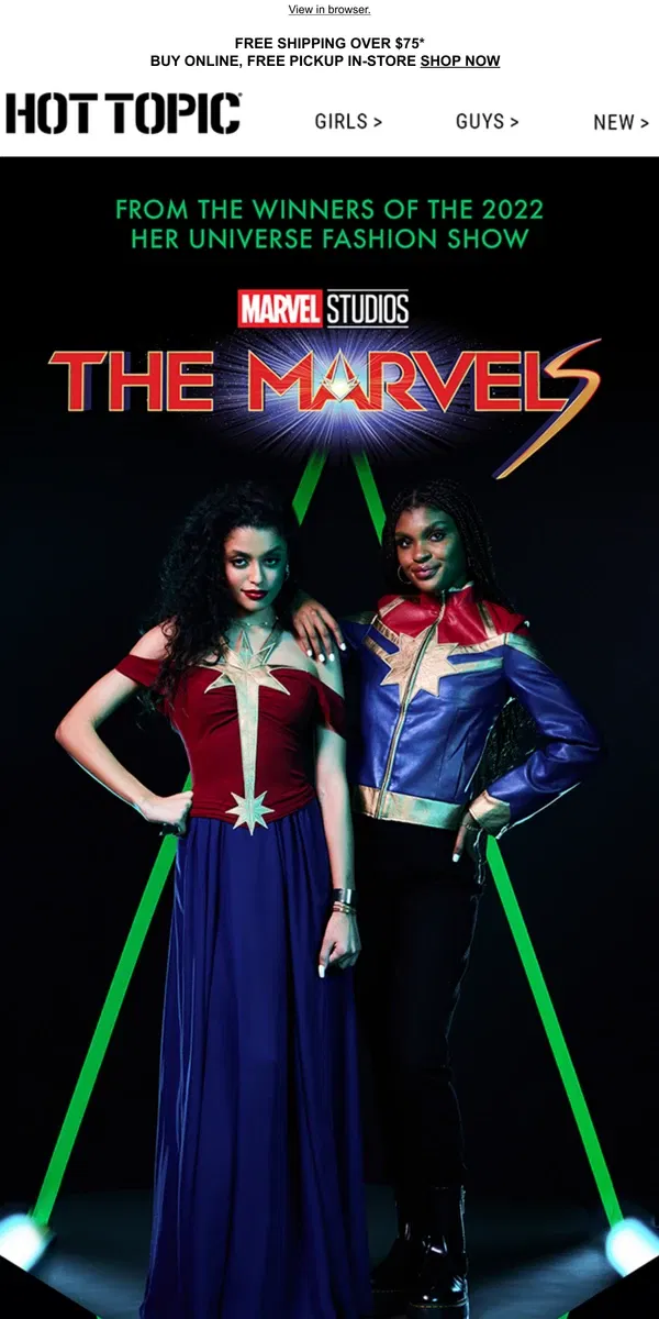 Email from Hot Topic. Get ready for a cosmic team-up with The Marvels Collection 💫