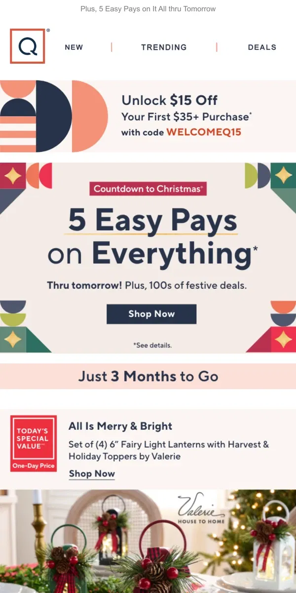 Email from QVC. Countdown to Christmas® with Deals