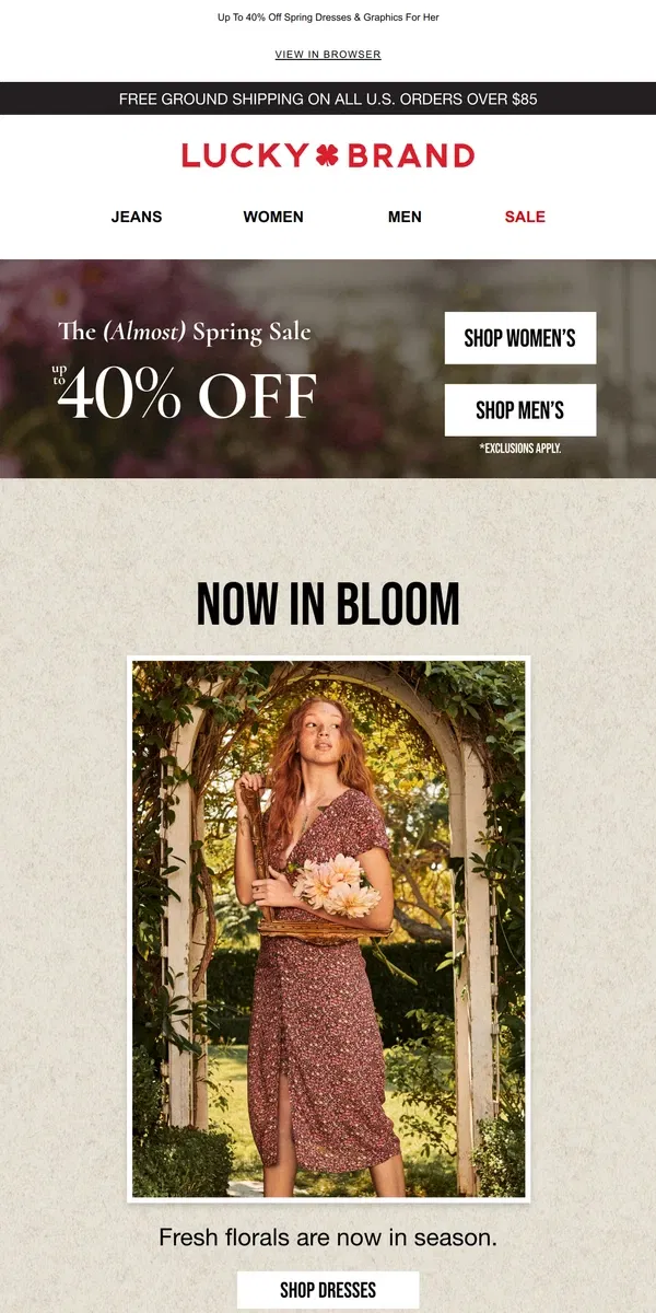 Email from Lucky Brand. Florals Are Now In Season 💐