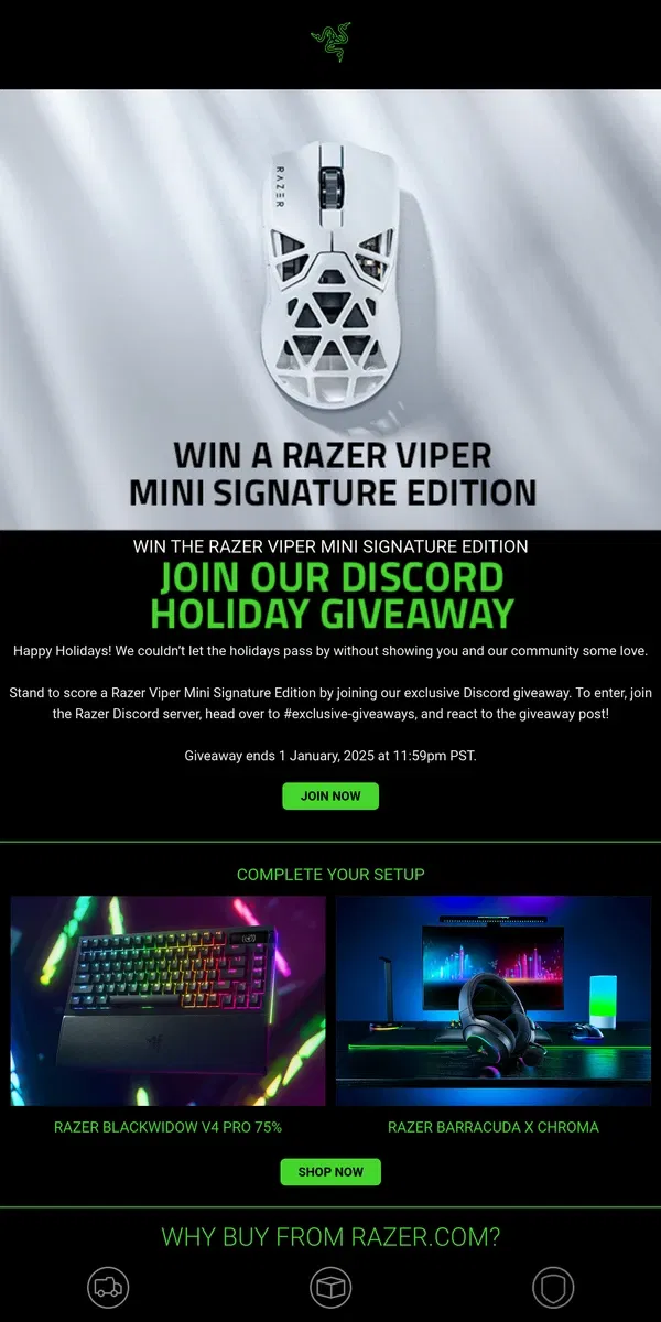 Email from Razer. ❄️ Win a Razer Viper Mini Signature Edition ❄️