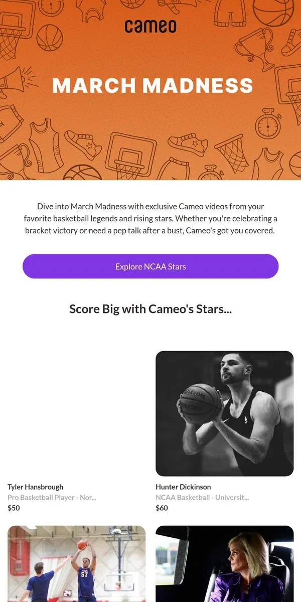 Email from Cameo. Grab a Cameo from the court's finest! 🏀✨