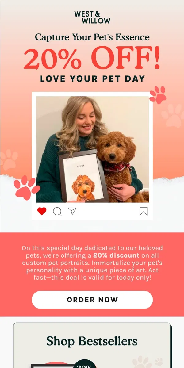 Email from West & Willow. 20% OFF Long Weekend Sale! 🐶 🖼️