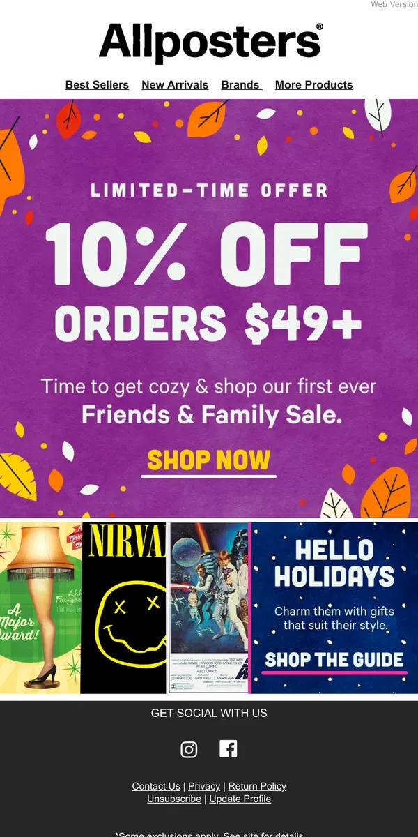 Email from AllPosters. 10% Off $49+ Friends & Family Event Starts Now