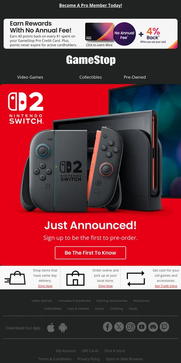 Email from GameStop. Get your Nintendo Switch 2 first!