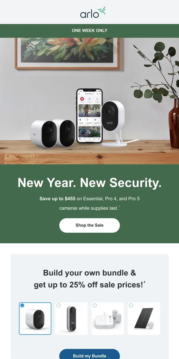 Email from Arlo. New Year deals: Up to $455 off!