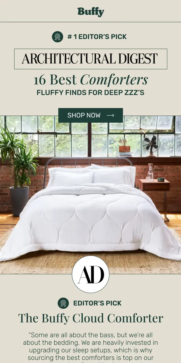 Email from Buffy. Architectural Digest's Best Comforters