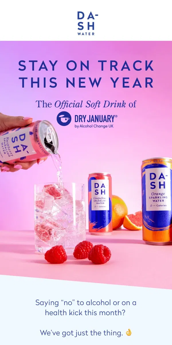 Email from DASH Water. How to stay on track this Dry January® challenge and beyond