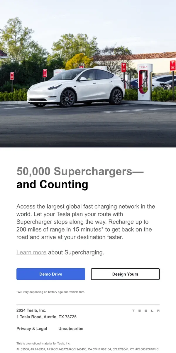 Email from Tesla. Stay Charged on the Road