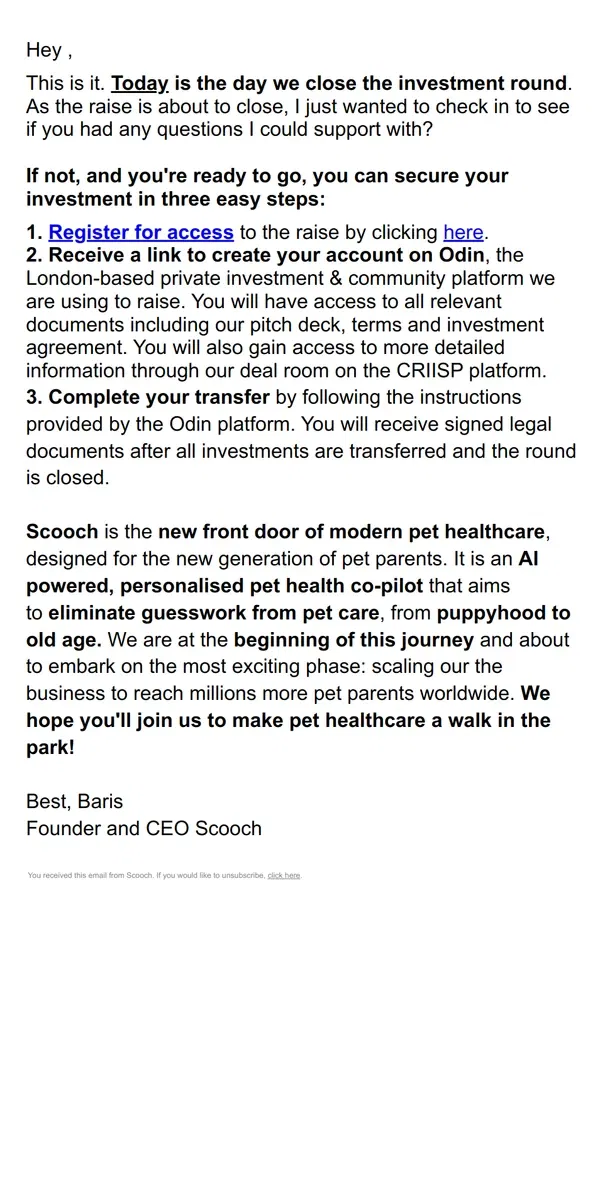 Email from Scooch. CLOSING TODAY⏱️