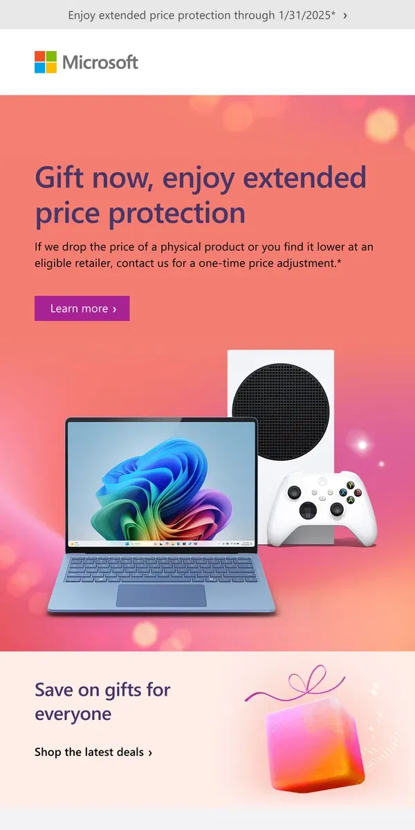 Email from Microsoft Store. Gift with confidence: extended price protection