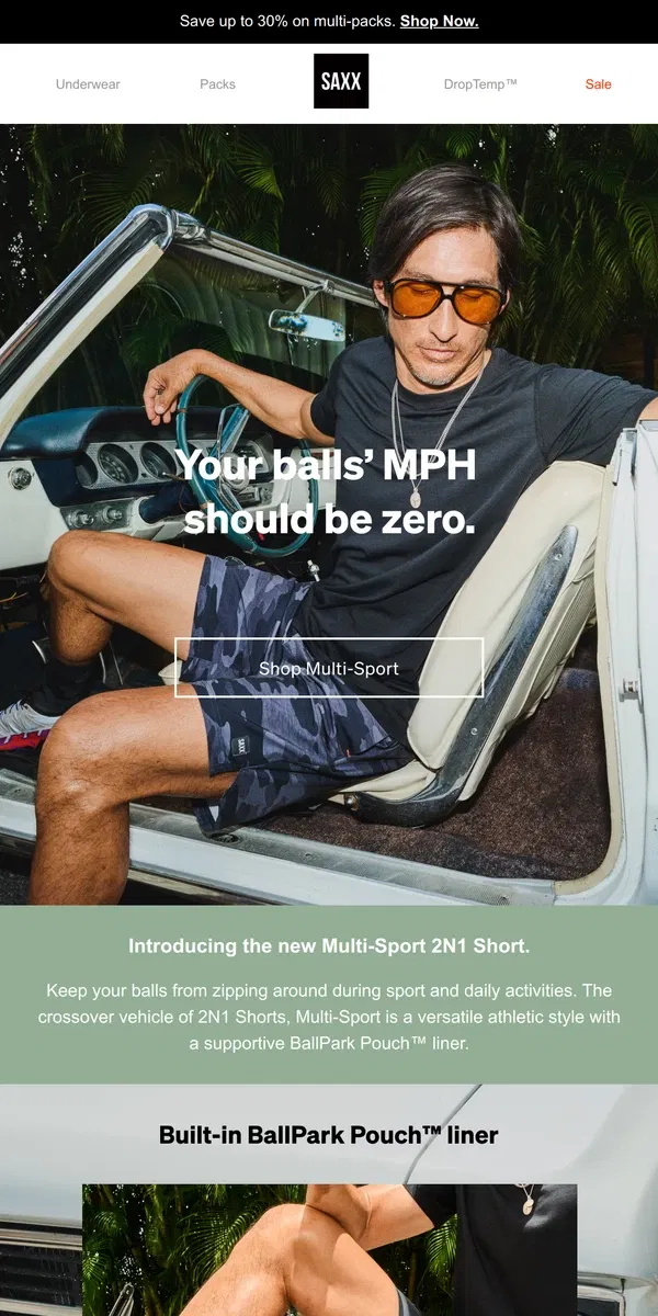 Email from SAXX Underwear. The NEW Multi-Sport 2N1 Short is here