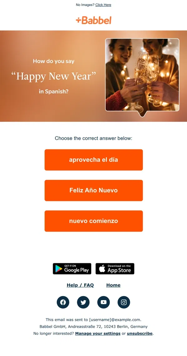 Email from Babbel. 🎆 How do you say ''Happy New Year'' in Spanish?