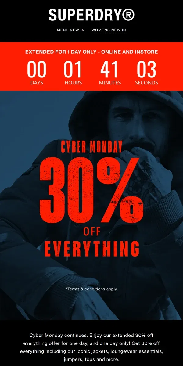 Email from Superdry. LAST CHANCE! | Must End Midnight | 30% Off Everything