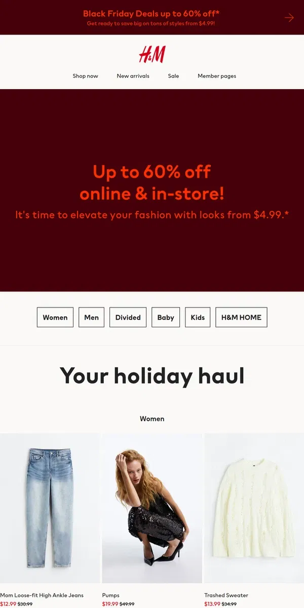 Email from H&M. Up to 60% off Black Friday Deals!