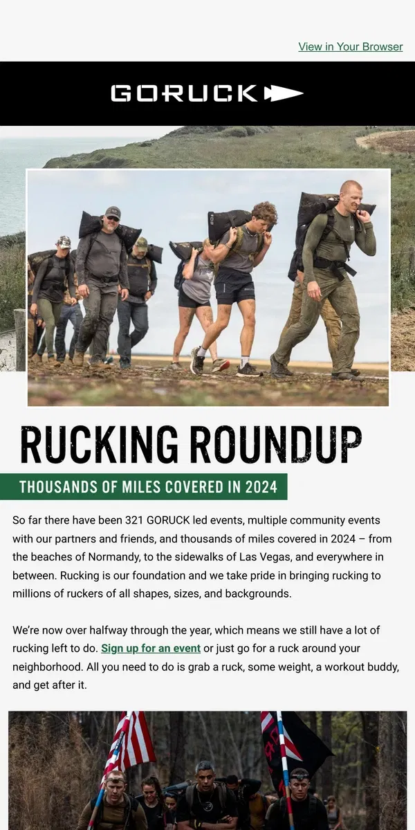 Email from GORUCK. Thousands of Miles Covered in 2024