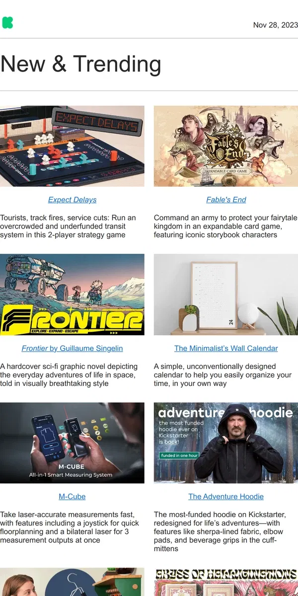 Email from Kickstarter. Play Different: New and Unconventional Designs & Stories