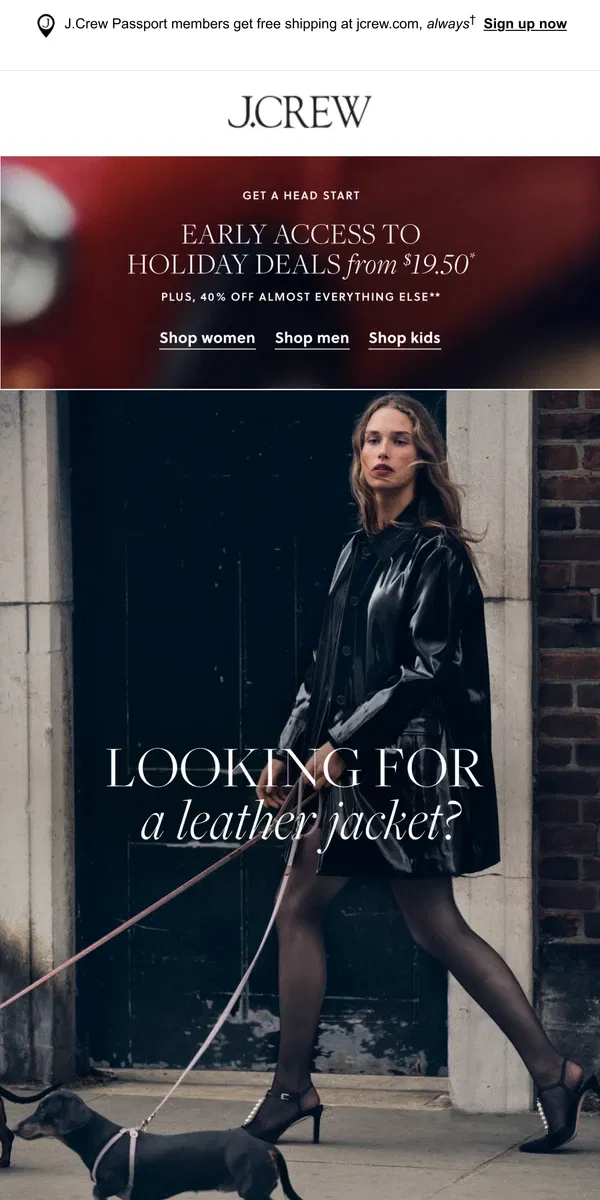 Email from J.Crew. Looking for a new leather jacket?