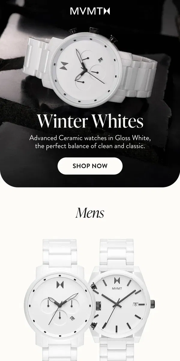 Email from MVMT. Ceramic x Winter White